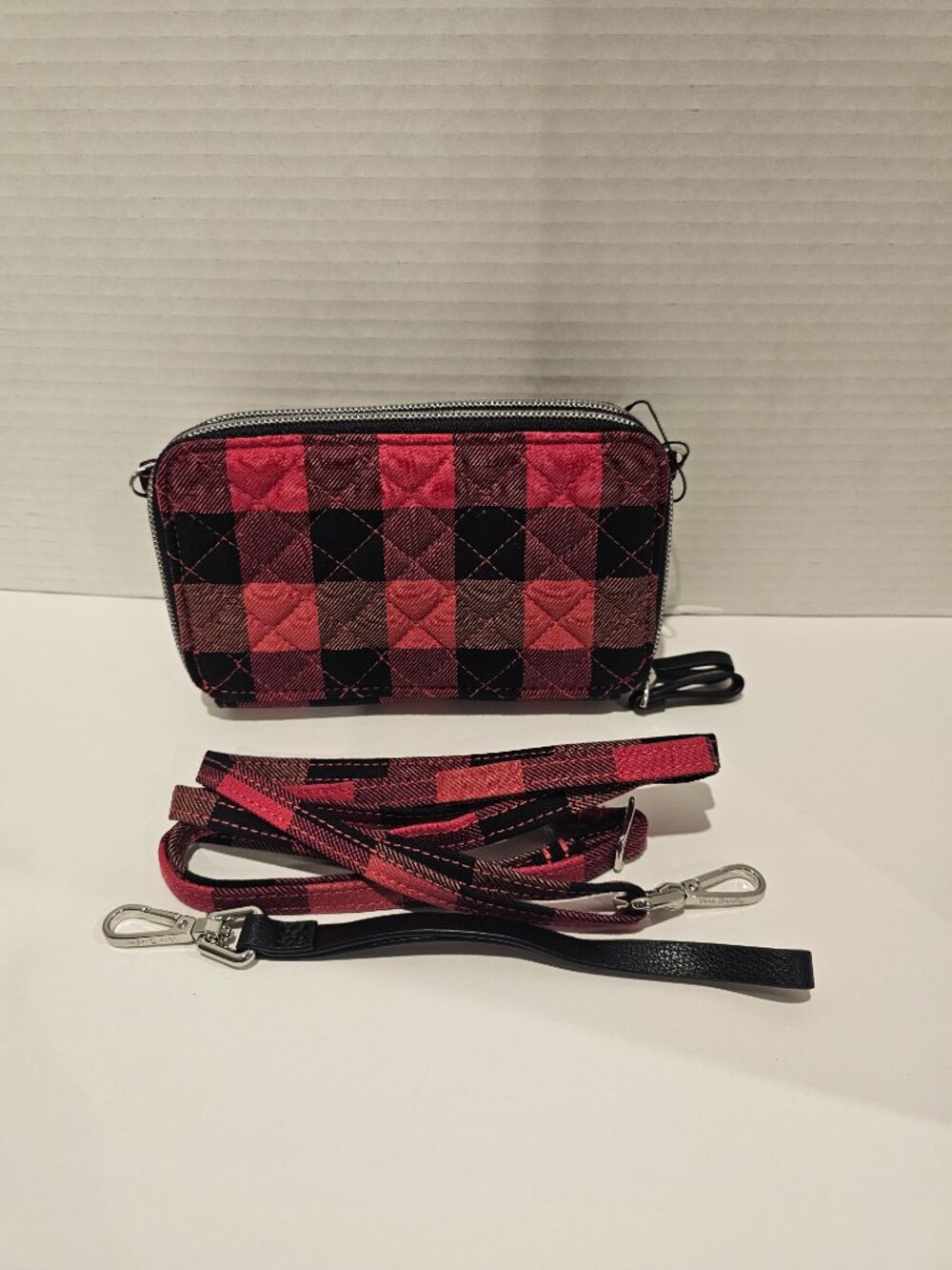 Vera Bradley RFID All in One Crossbody Garnet Buffalo Check Red Wristlet Wallet - Picture 2 of 9
